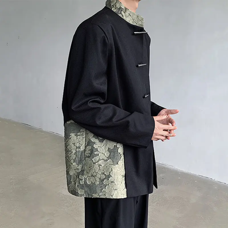 IEFB Men's Suit Coat New Chinese Style Stand Collar Trendy Lace Splicing Stylish Single Breasted Casual Male Clothing 9W1705