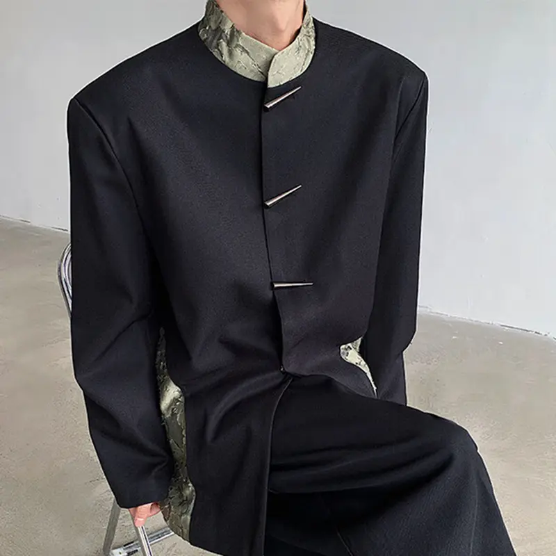 IEFB Men's Suit Coat New Chinese Style Stand Collar Trendy Lace Splicing Stylish Single Breasted Casual Male Clothing 9W1705