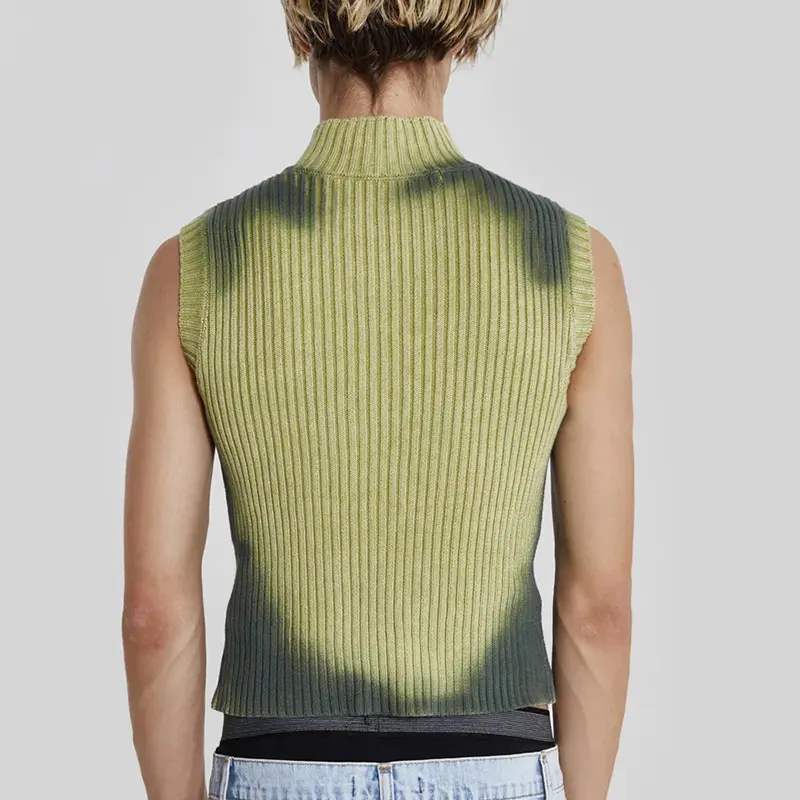 IEFB Men's Sweater Male Knits Tie-dye High Street Sleeveless Pullovers Turtleneck Top Zipper Cardigan Autumn Spring 9C3482