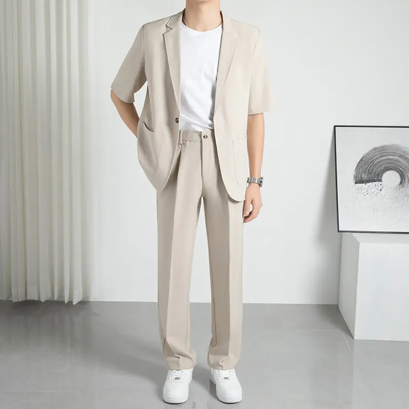IEFB Summer New Fashion Men's Set Loose Short Sleeve Blazer Double Pockets Suit Pants Business Casual Male Two Piece Sets 9W3784