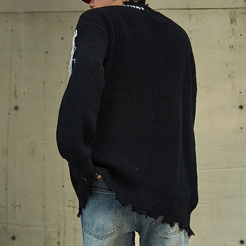 IEFB Men's Sweater Irregular Rough Edges Holes Knitted Trendy Loose Pullover New Korean Style Male Causal Clothing 9W2140