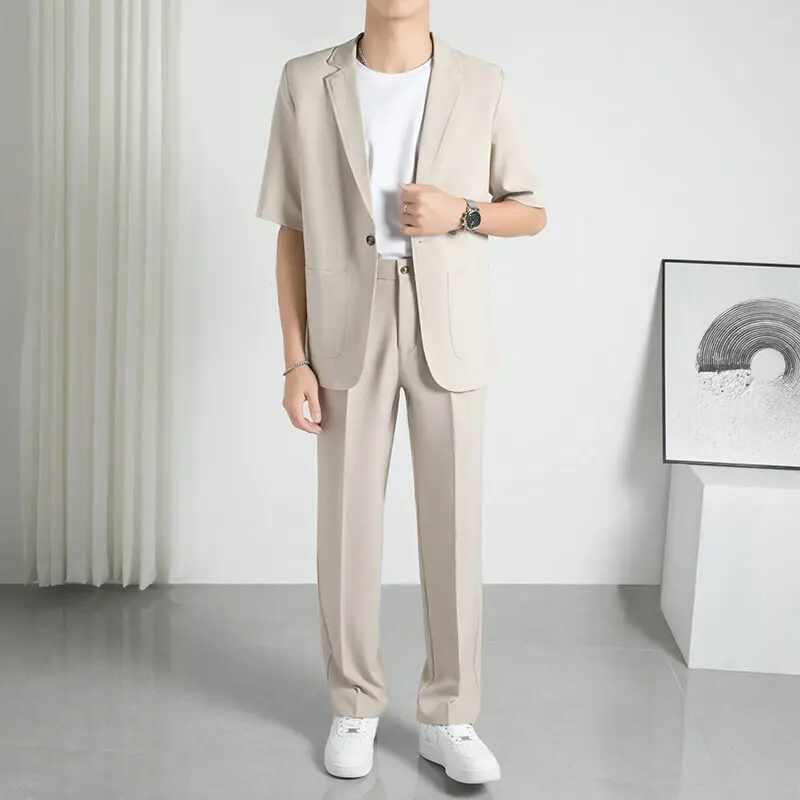 IEFB Summer New Fashion Men's Set Loose Short Sleeve Blazer Double Pockets Suit Pants Business Casual Male Two Piece Sets 9W3784