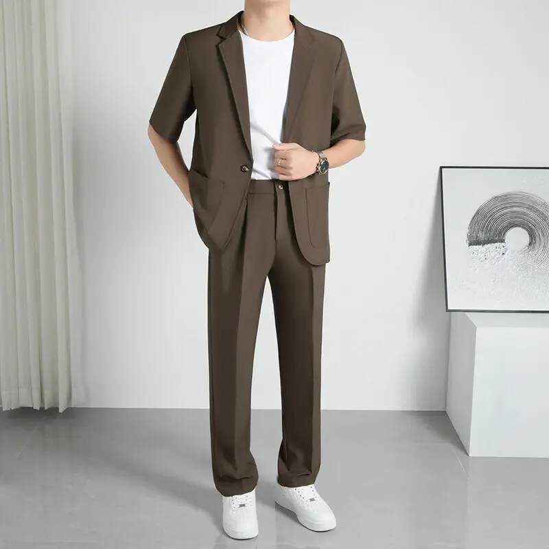 IEFB Summer New Fashion Men's Set Loose Short Sleeve Blazer Double Pockets Suit Pants Business Casual Male Two Piece Sets 9W3784