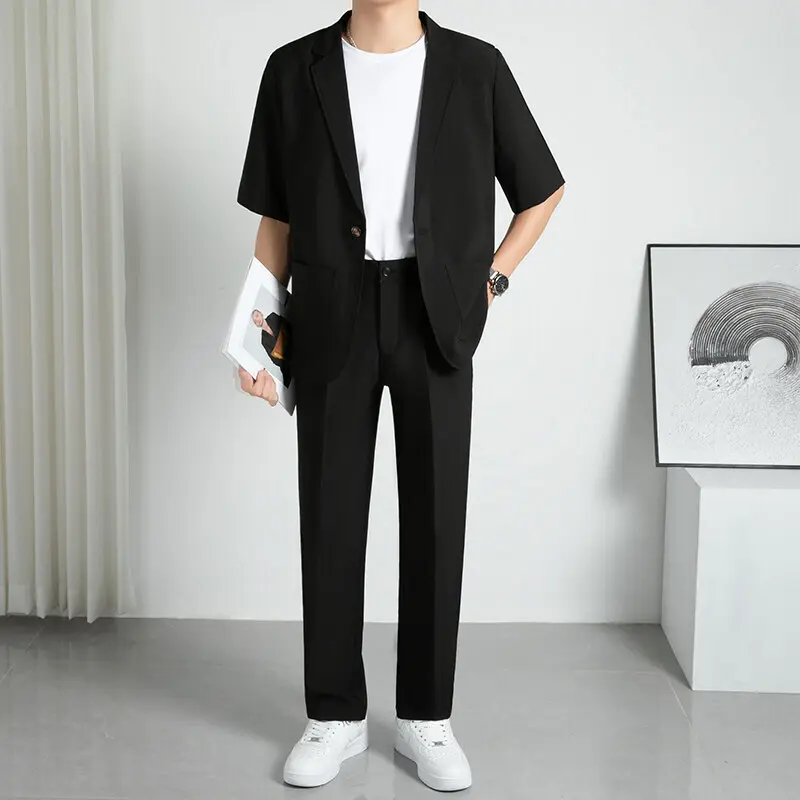 IEFB Summer New Fashion Men's Set Loose Short Sleeve Blazer Double Pockets Suit Pants Business Casual Male Two Piece Sets 9W3784
