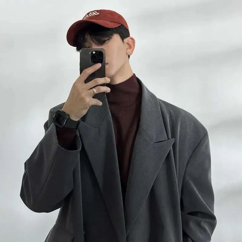IEFB Korean Style New Chic Men Turtleneck Sweater Solid Color Male Knitting Bottom Top Autumn Spring Trend Male Knits 9C7082