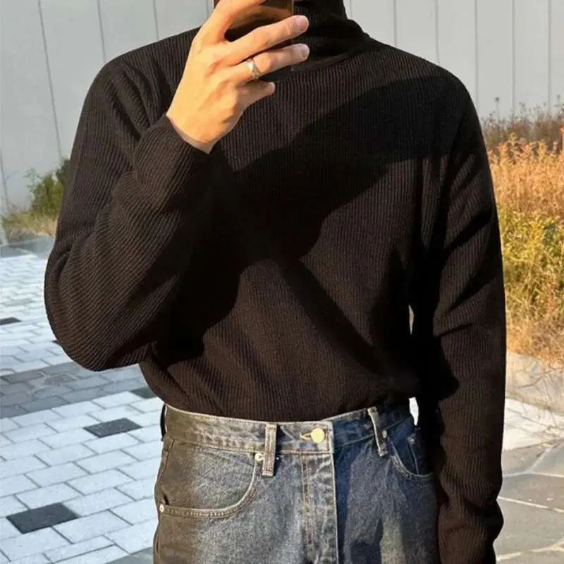IEFB Korean Style New Chic Men Turtleneck Sweater Solid Color Male Knitting Bottom Top Autumn Spring Trend Male Knits 9C7082