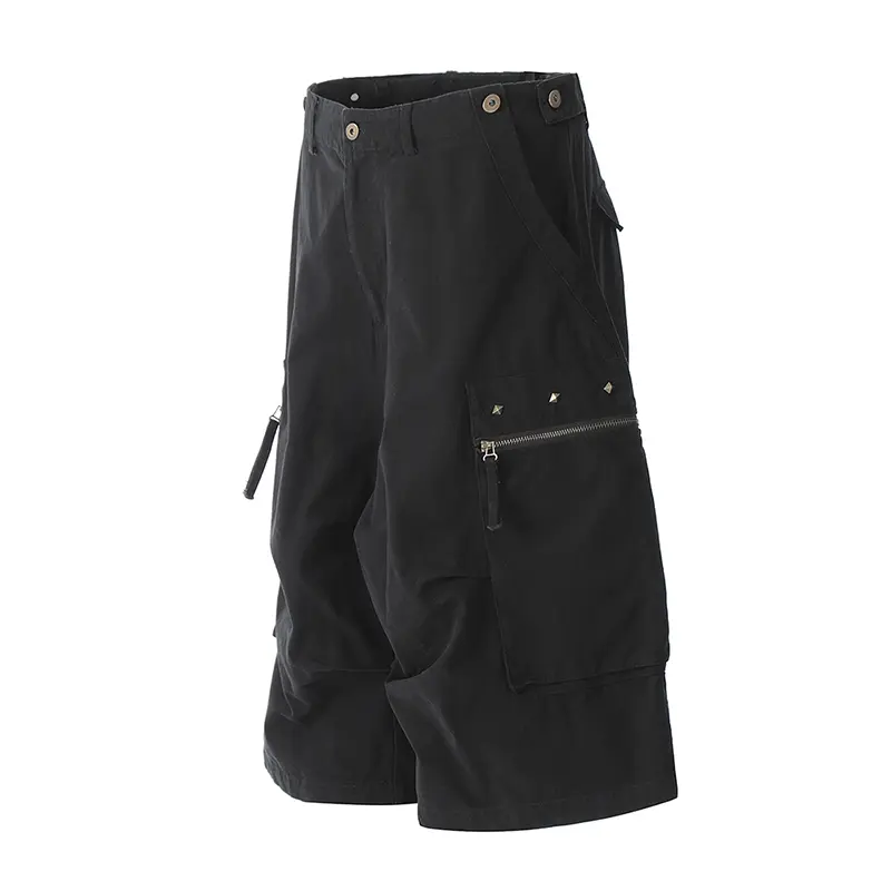 IEFB New Fashion Knee-length Men's Overalls Zipper Cargo Pants Streetwear Metal Decoration Male Bottoms Summer Trend CPG2962