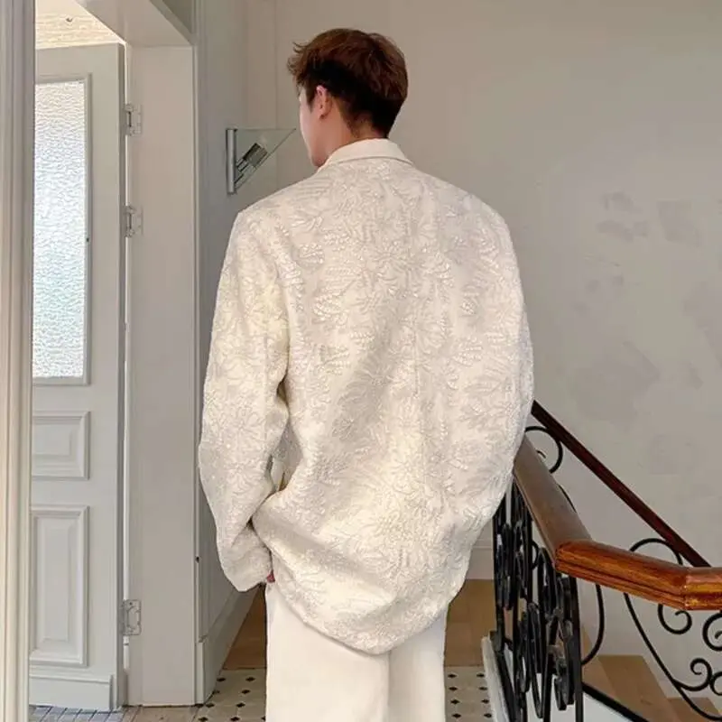 IEFB Male Blazer Doublelayer Threedimensional Relief Embroidered Lapel Deisgn Solid Color Single Breasted Suit Jacket 9W1487