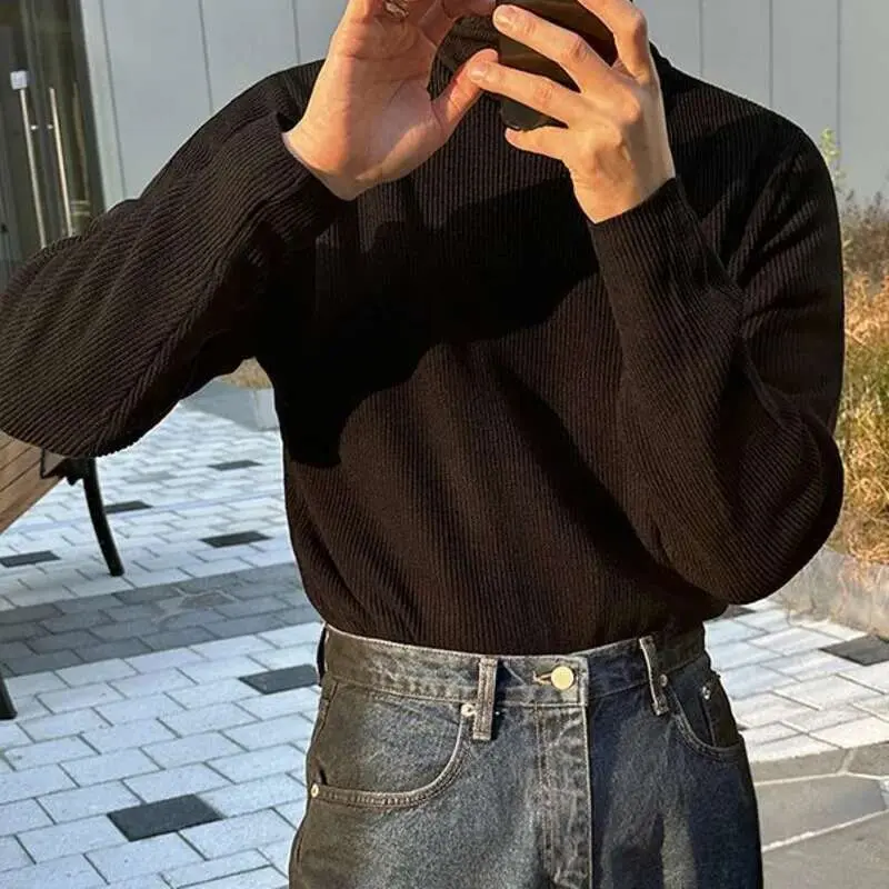 IEFB Korean Style New Chic Men Turtleneck Sweater Solid Color Male Knitting Bottom Top Autumn Spring Trend Male Knits 9C7082