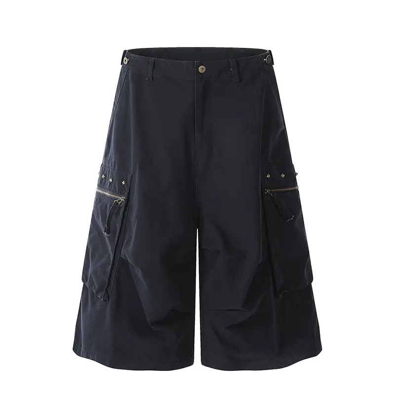 IEFB New Fashion Knee-length Men's Overalls Zipper Cargo Pants Streetwear Metal Decoration Male Bottoms Summer Trend CPG2962