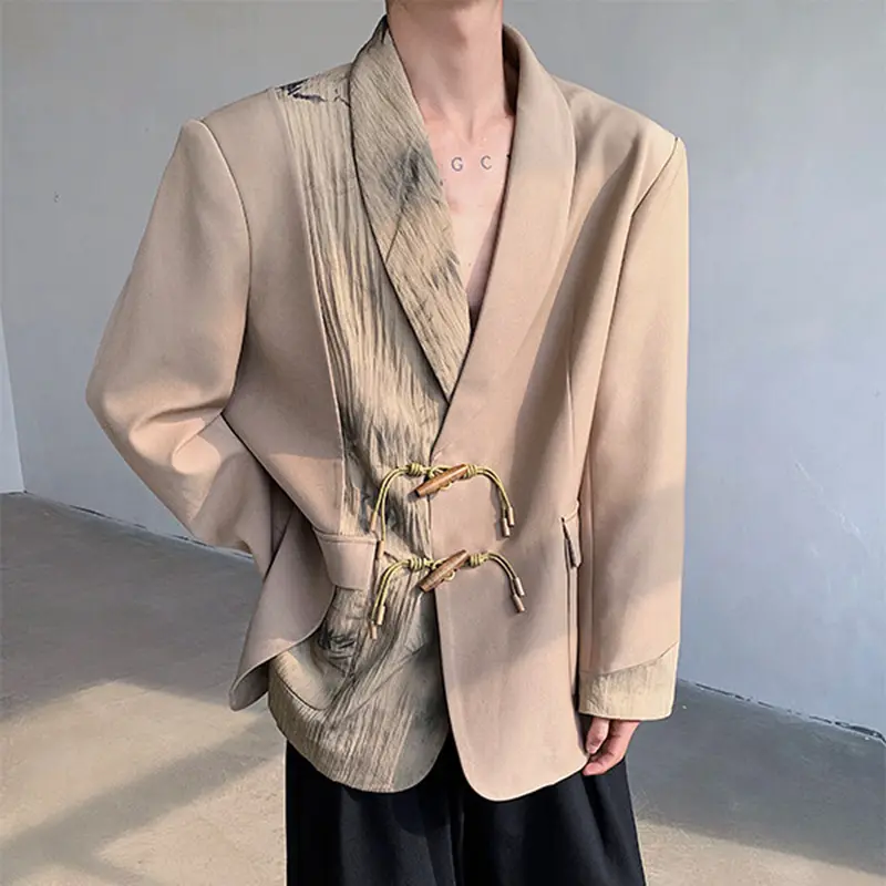 IEFB Men's Suit Coat Spring New Chinese Style Design Button Decoration Handsome Single Breasted Loose Male Clothing 9W1707