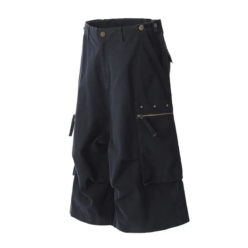 IEFB New Fashion Knee-length Men's Overalls Zipper Cargo Pants Streetwear Metal Decoration Male Bottoms Summer Trend CPG2962