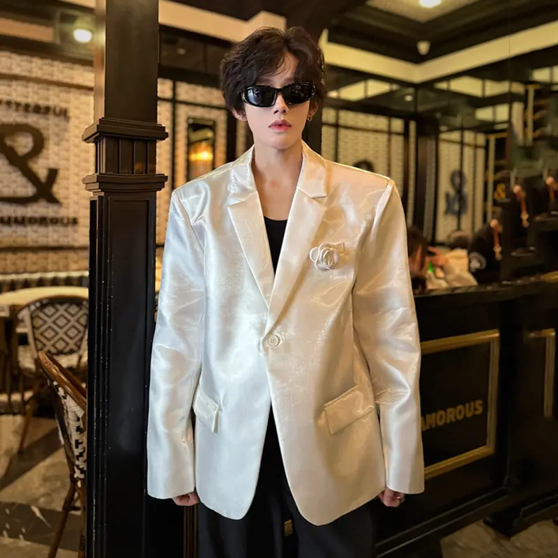 IEFB Niche Design Men's Suit Jackets Solid Color Single Button Three-dimensional Rose Decoration Loose Male Blazers Chic 9W2936