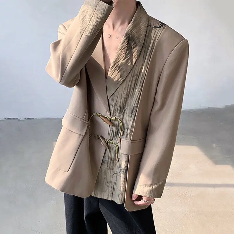 IEFB Men's Suit Coat Spring New Chinese Style Design Button Decoration Handsome Single Breasted Loose Male Clothing 9W1707