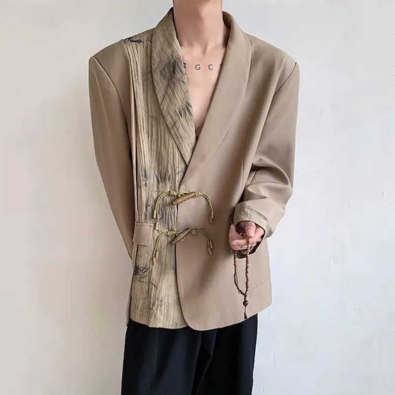 IEFB Men's Suit Coat Spring New Chinese Style Design Button Decoration Handsome Single Breasted Loose Male Clothing 9W1707