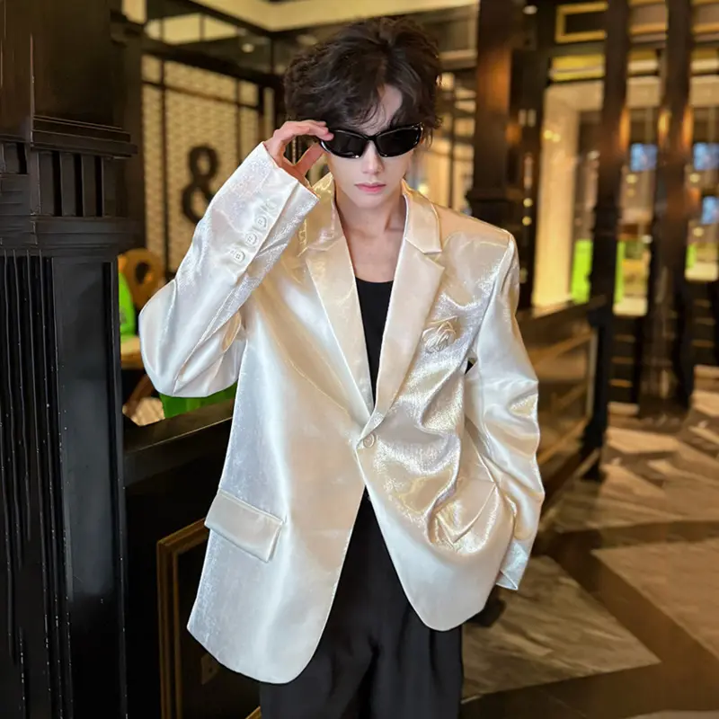 IEFB Niche Design Men's Suit Jackets Solid Color Single Button Three-dimensional Rose Decoration Loose Male Blazers Chic 9W2936
