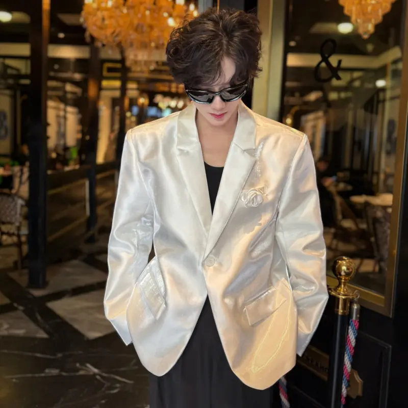 IEFB Niche Design Men's Suit Jackets Solid Color Single Button Three-dimensional Rose Decoration Loose Male Blazers Chic 9W2936