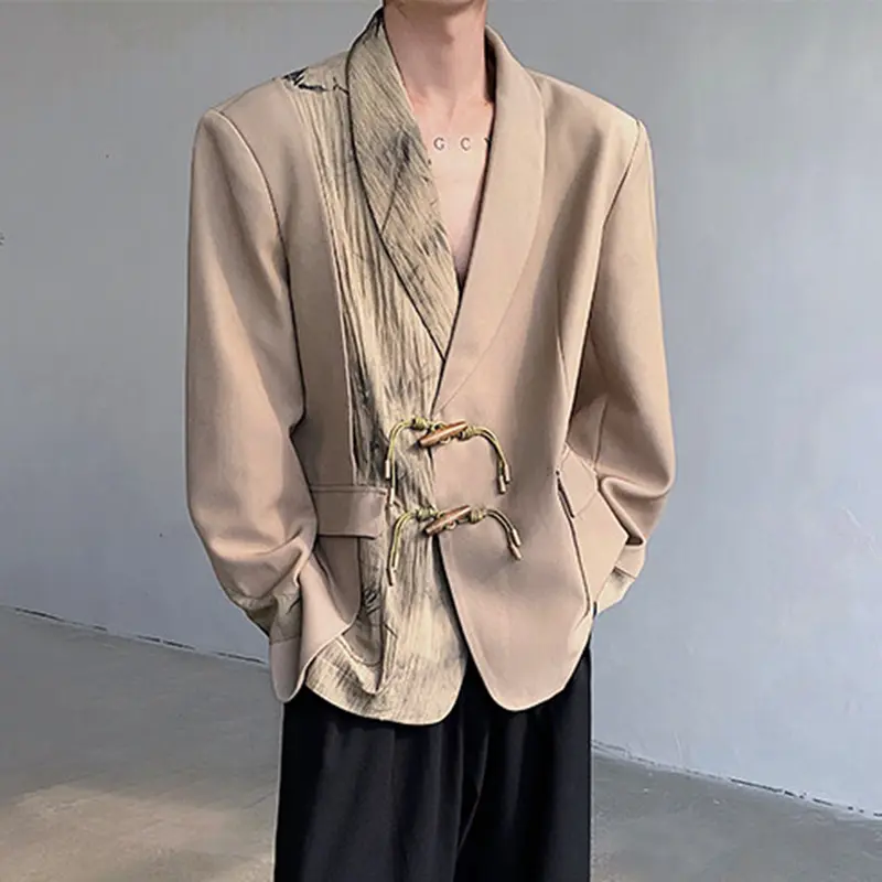 IEFB Men's Suit Coat Spring New Chinese Style Design Button Decoration Handsome Single Breasted Loose Male Clothing 9W1707