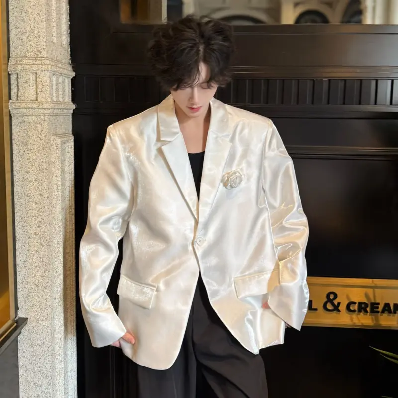 IEFB Niche Design Men's Suit Jackets Solid Color Single Button Three-dimensional Rose Decoration Loose Male Blazers Chic 9W2936