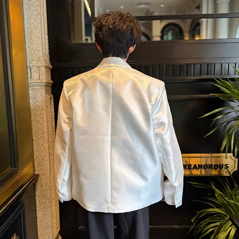 IEFB Niche Design Men's Suit Jackets Solid Color Single Button Three-dimensional Rose Decoration Loose Male Blazers Chic 9W2936