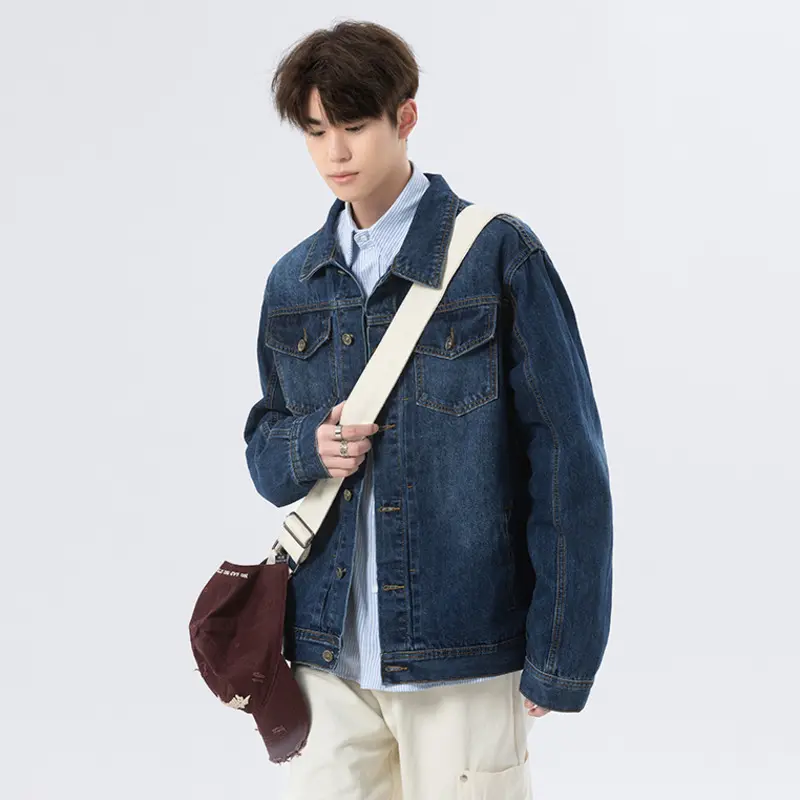IEFB New Autumn Men's Denim Coats Solid Color Washing Lapel Casual Menswear Single Breasted Free Draping Male Jackets 9W4055