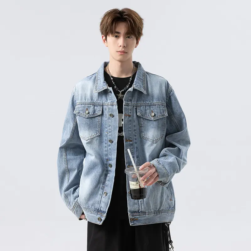 IEFB New Autumn Men's Denim Coats Solid Color Washing Lapel Casual Menswear Single Breasted Free Draping Male Jackets 9W4055