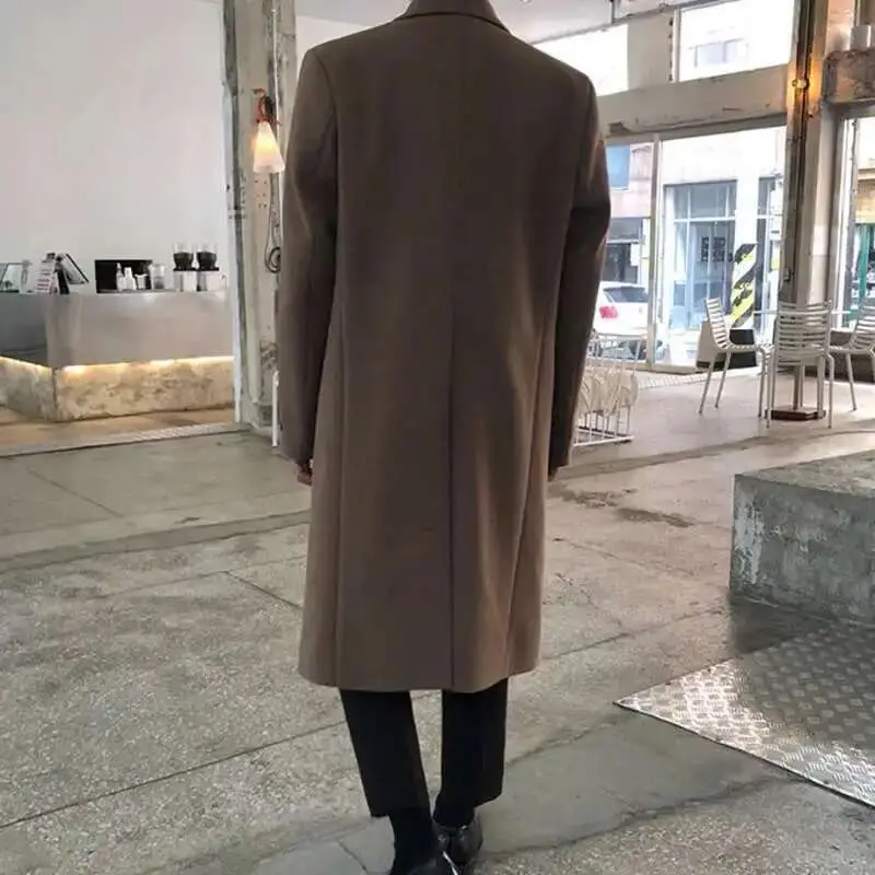 IEFB Korean New Chic Men's Woolen Coat Solid Color Male Overcoat Double Breasted Men Clothing Winter Spring Lapel Trench 9D1681