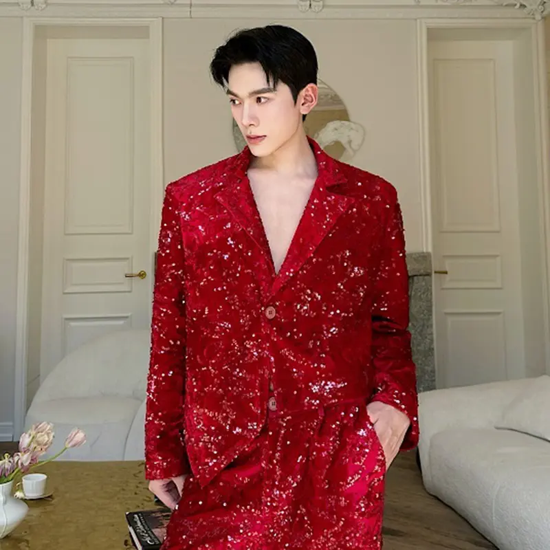 IEFB New Stylish Men's Suit Jackets Lapel Solid Color Sequins Irregular Casual Single Button Niche Loose Male Blazers 9W4180