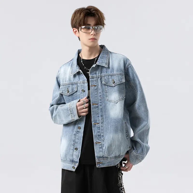 IEFB New Autumn Men's Denim Coats Solid Color Washing Lapel Casual Menswear Single Breasted Free Draping Male Jackets 9W4055
