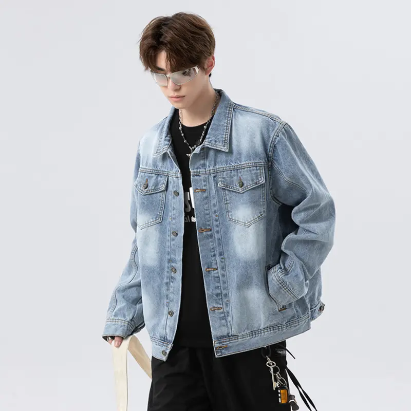 IEFB New Autumn Men's Denim Coats Solid Color Washing Lapel Casual Menswear Single Breasted Free Draping Male Jackets 9W4055
