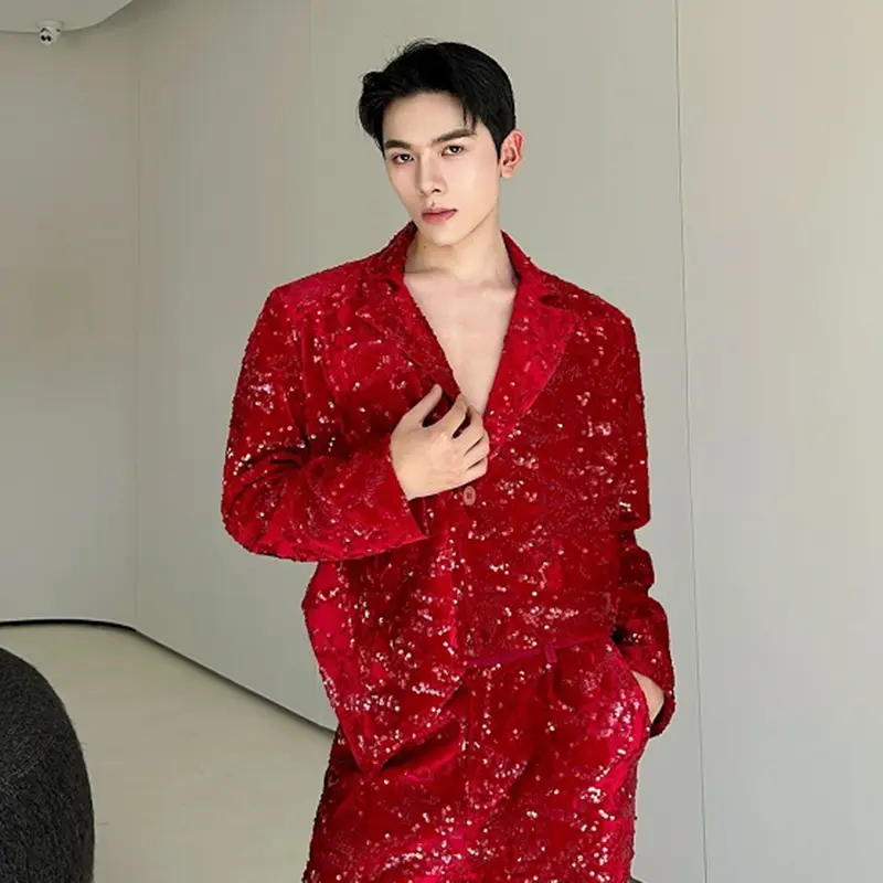 IEFB New Stylish Men's Suit Jackets Lapel Solid Color Sequins Irregular Casual Single Button Niche Loose Male Blazers 9W4180