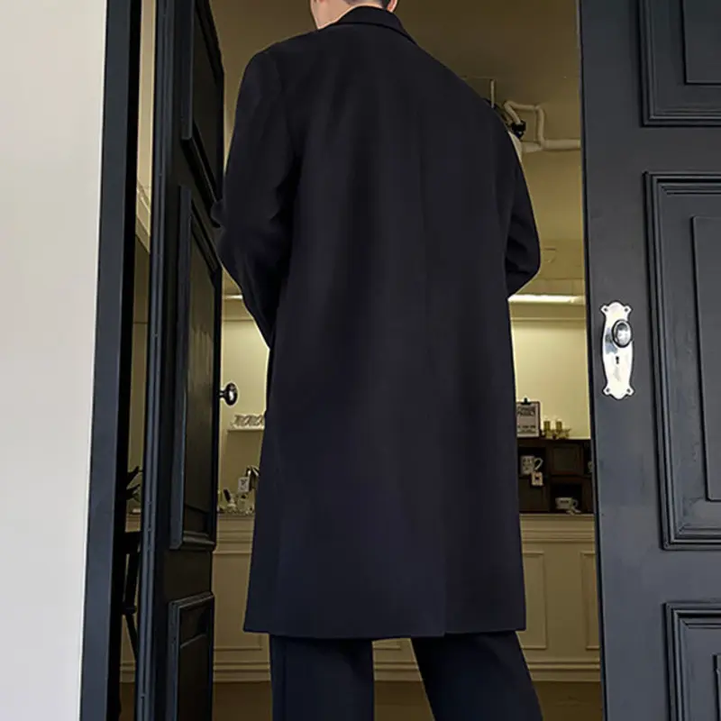 IEFB New Korean Style Men's Woolen Coats Lapel Design Solid Color Trendy Casual Single Breasted Male Loose Spring Tops 9W1849