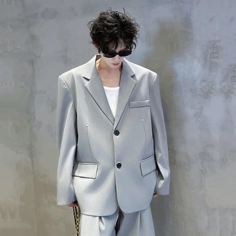 IEFB New Trendy Men Casual Blazer Two-button Design Chic Loose Korean Style Shoulder Pads Suit Jacket Solid Color Top 9W4012