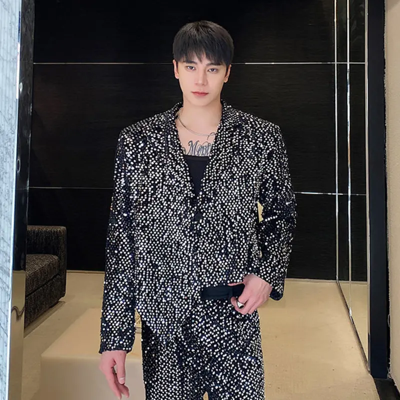 IEFB New Stylish Men's Suit Jackets Lapel Solid Color Sequins Irregular Casual Single Button Niche Loose Male Blazers 9W4180