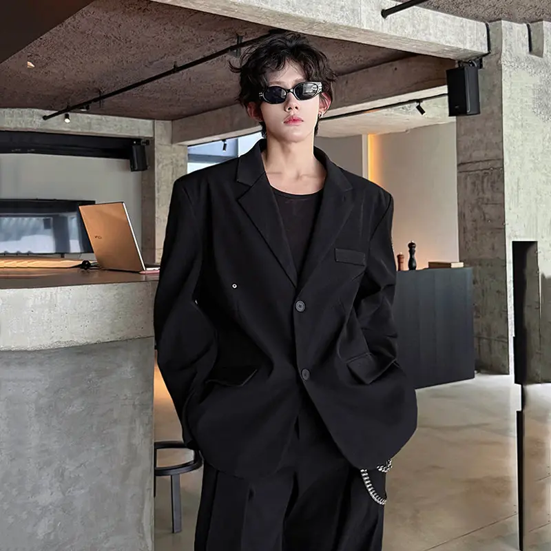 IEFB New Trendy Men Casual Blazer Two-button Design Chic Loose Korean Style Shoulder Pads Suit Jacket Solid Color Top 9W4012