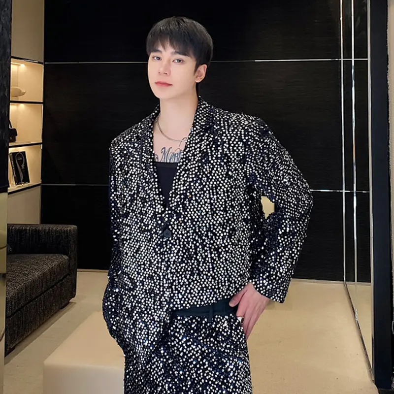 IEFB New Stylish Men's Suit Jackets Lapel Solid Color Sequins Irregular Casual Single Button Niche Loose Male Blazers 9W4180
