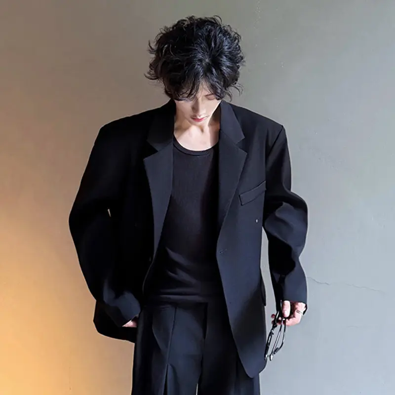 IEFB New Trendy Men Casual Blazer Two-button Design Chic Loose Korean Style Shoulder Pads Suit Jacket Solid Color Top 9W4012