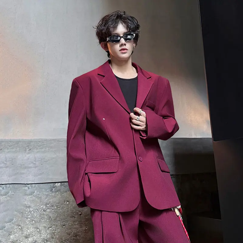 IEFB New Trendy Men Casual Blazer Two-button Design Chic Loose Korean Style Shoulder Pads Suit Jacket Solid Color Top 9W4012