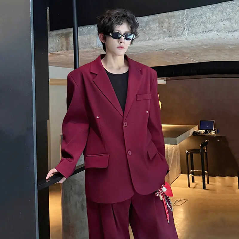 IEFB New Trendy Men Casual Blazer Two-button Design Chic Loose Korean Style Shoulder Pads Suit Jacket Solid Color Top 9W4012