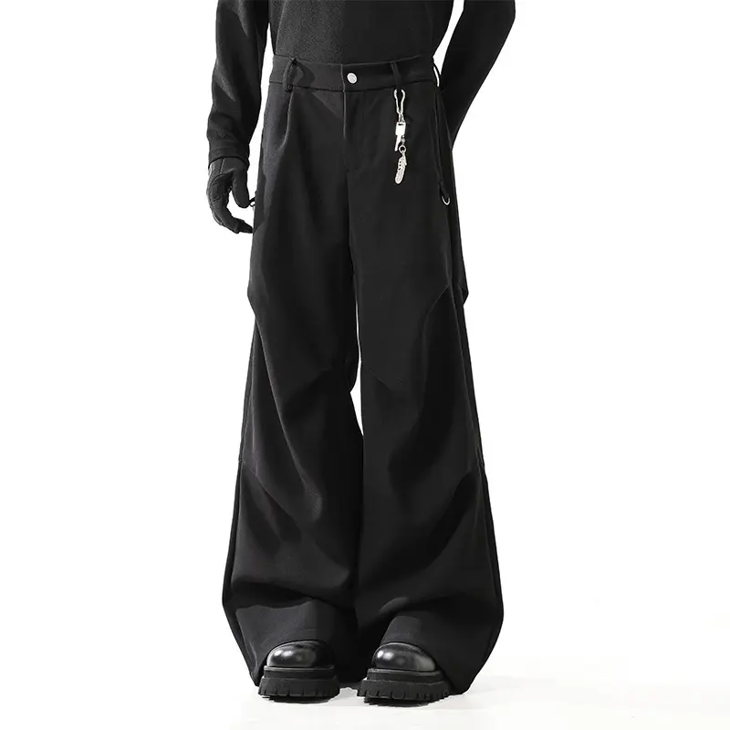 IEFB Dark Style Men's Suit Pants Solid Color Pleated Casual Cleanfit Wide Leg American Drape Straight Male Bottom Autumn 9W4322
