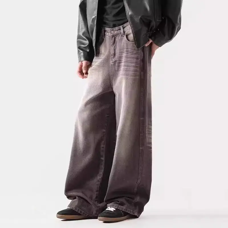 IEFB New American Style Washed Men's Jeans WideLe Unisex Trendy Contrast Color Loose Straight Leg Casual Male Denim Pants 9W4315