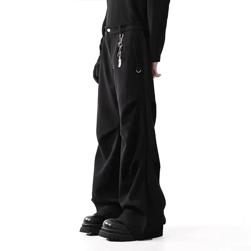 IEFB Dark Style Men's Suit Pants Solid Color Pleated Casual Cleanfit Wide Leg American Drape Straight Male Bottom Autumn 9W4322