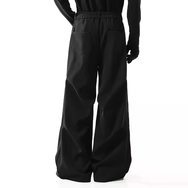IEFB Dark Style Men's Suit Pants Solid Color Pleated Casual Cleanfit Wide Leg American Drape Straight Male Bottom Autumn 9W4322