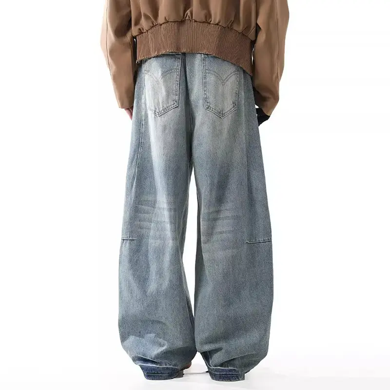 IEFB American Style Men's Jeans Washing Patchwork Deconstruction Solid Color Bottom Wide Leg Straight Male Denim Pants 9W4321