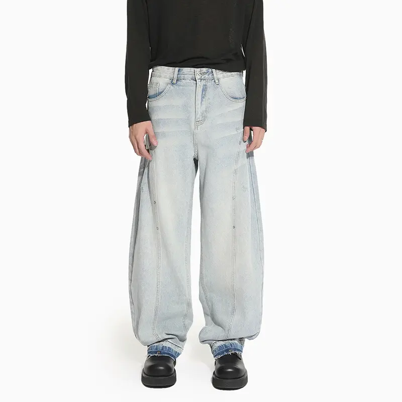 IEFB Korean Style Men's Jeans Contrast Color Deconstruction Patchwork New Autumn Bottom Loose Wide Leg Male Denim Pants 9W4287