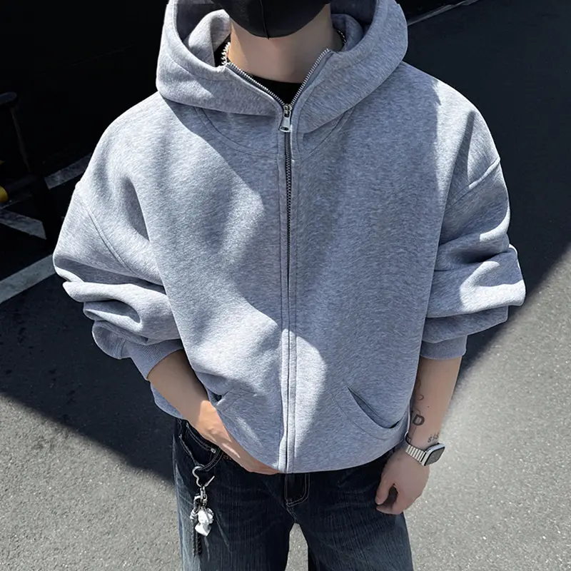 IEFB Autumn Men's Hoodies Solid Color Zipper Pockets All-match Casual Clothing Hooded Sweatshirts Simple Korean Male Coat 9W4307