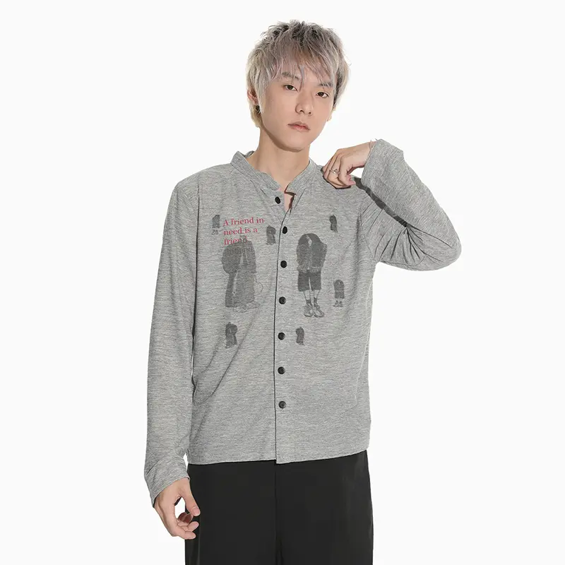 IEFB Niche Design Men's T-shirts Round Collar Letter Printing Contrast Color Single Breasted Casual Long Sleeved Male Tee 9W4288