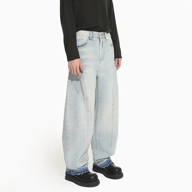 IEFB Korean Style Men's Jeans Contrast Color Deconstruction Patchwork New Autumn Bottom Loose Wide Leg Male Denim Pants 9W4287
