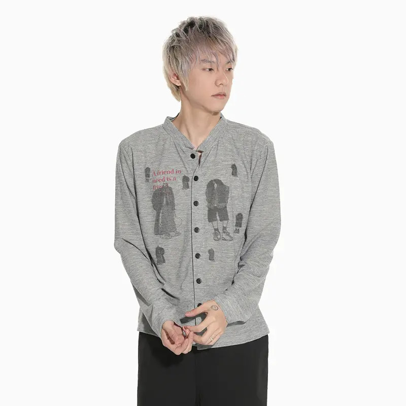 IEFB Niche Design Men's T-shirts Round Collar Letter Printing Contrast Color Single Breasted Casual Long Sleeved Male Tee 9W4288