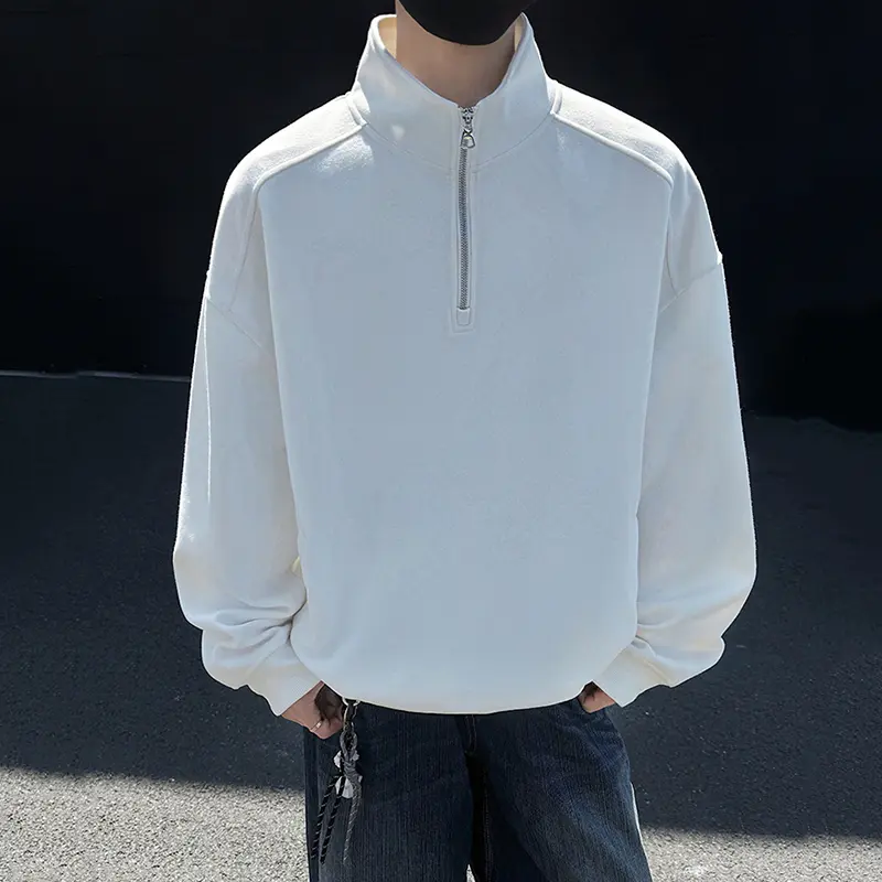 IEFB Korean Style Men's Sweatshirts Solid Color Stand Collar Half Zipper Design Casual Menswear Pullover Loose Male Tops 9W4305